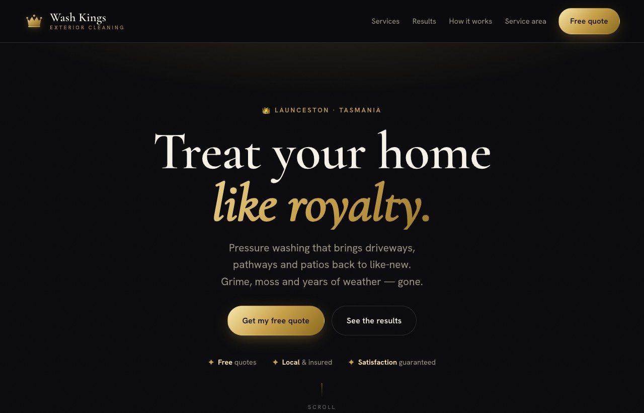Wash Kings — pressure washing website designed and built by Studio Vale Agency